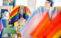 Das Bild zeigt die Flaggen der LGBTQ+-Community an einem Stand auf dem Diversity Day 