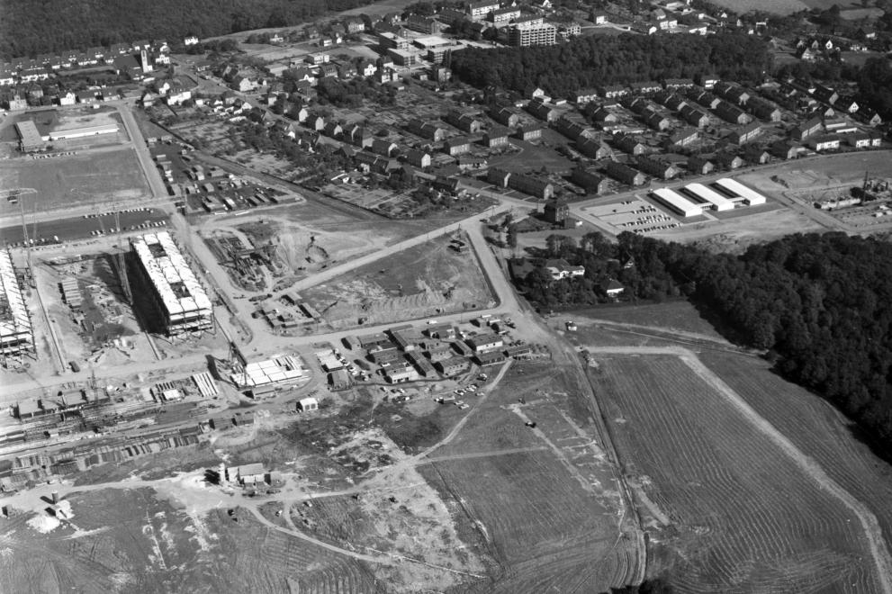 Luftbild der Baustelle  des RUB-Campus von 1964. 